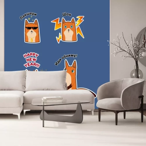 Sticker Fox stickers set. Cute funny fox with different emotions.