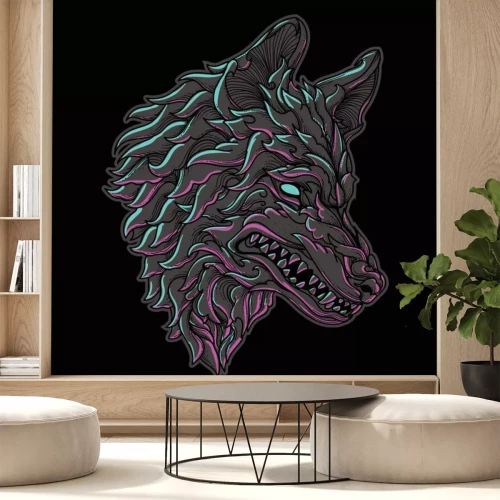 Sticker artwork illustration and t-shirt design wolf head engraving ornament premium vector