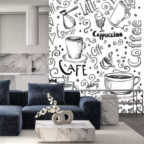 Sticker Koffiekopjes zwart-wit afbeeldingen