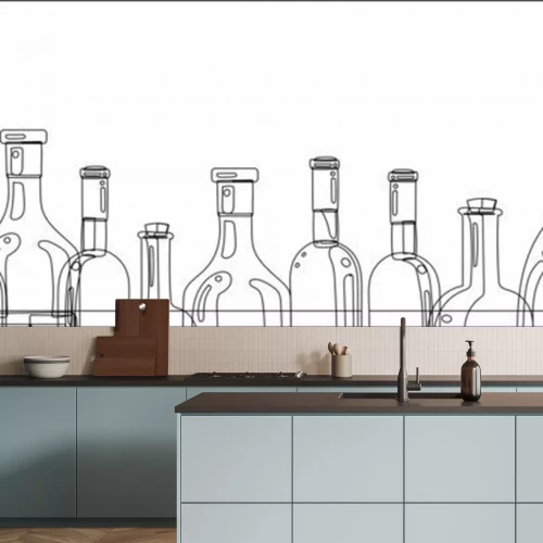 Sticker The silhouettes of the bottles of alcohol on a white background. Long banner for website design, menu, and wine list. Vector drawing.

