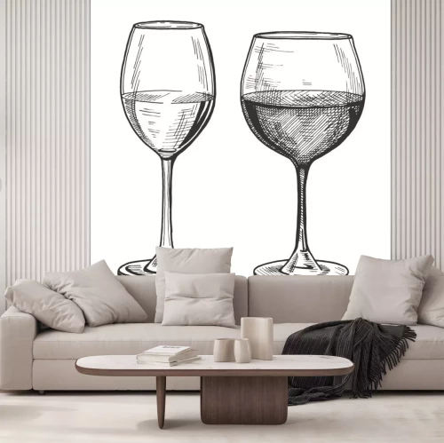 Sticker white and red wine glasses
