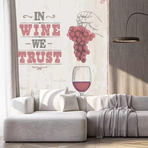 Sticker Wine poster with empty space for text and hand drawn graphic illustration with man hand holding bunch of grapes