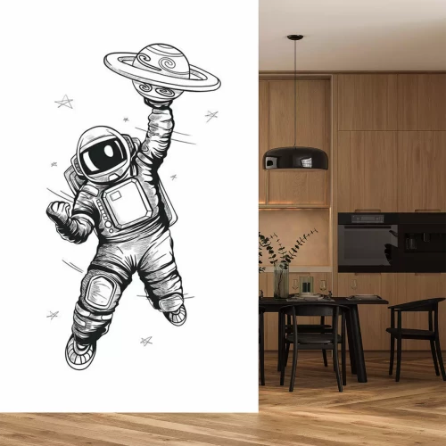 Sticker Astronaut in de ruimte met een planeet