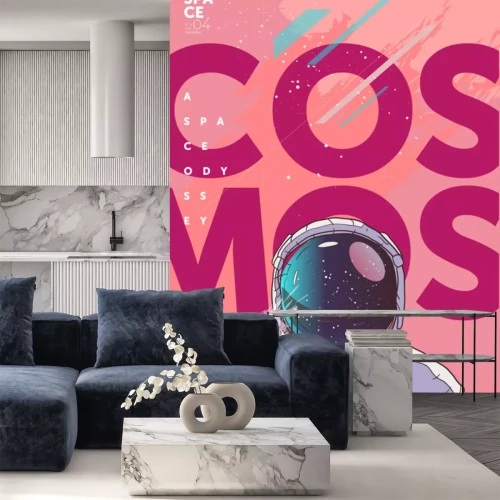 Sticker Ruimteastronaut op een roze afbeelding als achtergrond