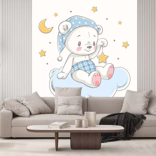 Sticker Cute dreaming baby bear cartoon hand drawn vector illustration. Can be used for baby t-shirt print, fashion print design, kids wear, baby shower celebration greeting and invitation card.