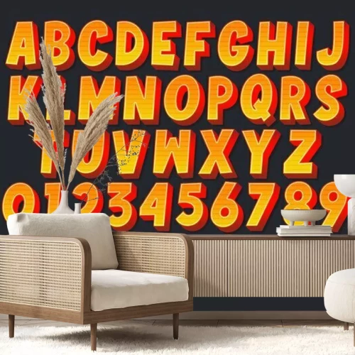 Sticker Alfabet en cijfers op een zwarte achtergrond