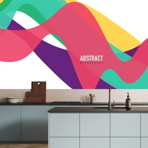 Sticker Kleurrijke golvende linten op een witte achtergrond