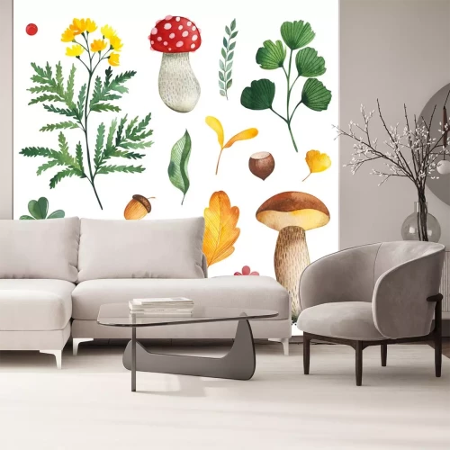Sticker Watercolor Autumn set with leaves,mushrooms,berries,branches,eggs,nuts,acorns,flowers and more. Perfect for wallpapers,stickers,scrapbooking,invitations,print