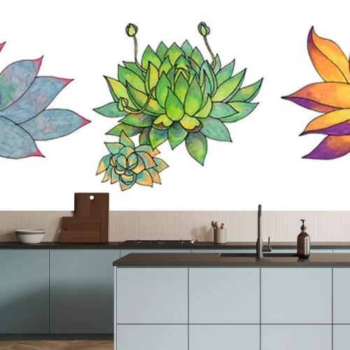 Sticker Set leaves succulent echeveria home plant isolated on white background. Art creative nature hand-drawn object for card, sticker, wallpaper, textile, wrapping, poster, florist, notebook