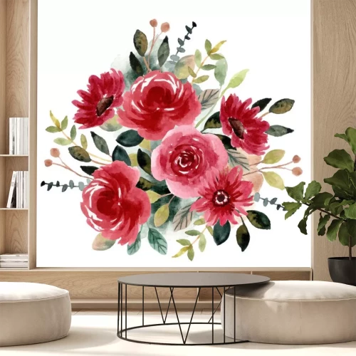 Sticker red green flower garden watercolor arrangement