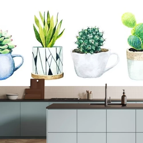 Sticker Set of six potted cactus plants and succulents