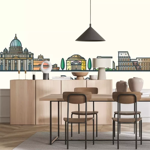 Sticker Banner of Rome city in flat line trendy style. All buildings separated and customizable. Line art.