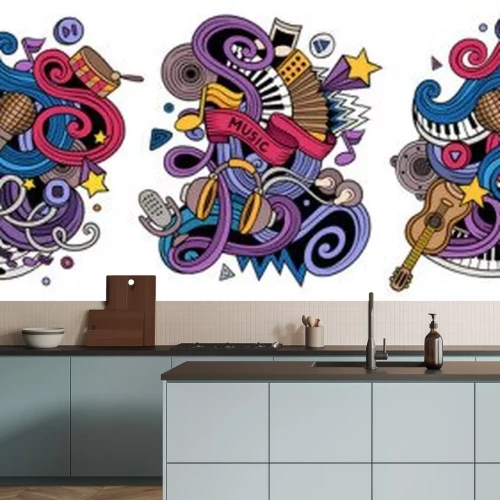 Sticker Music cartoon vector doodle designs set