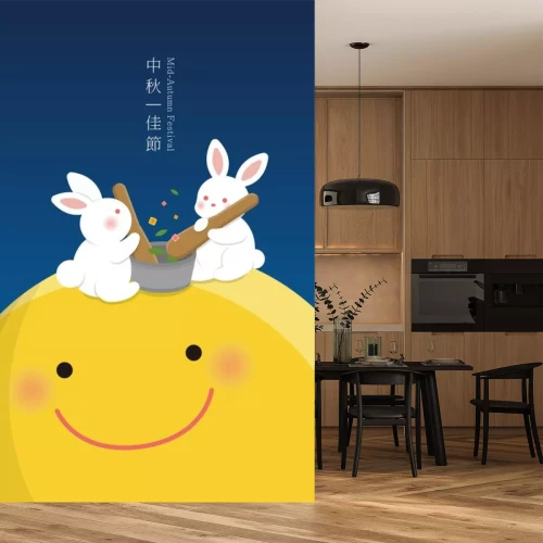 Sticker Mid-Autumn Festival, rabbit making herbs on the moon, illustration, vector, cartoon, subtitle translation: Mid-Autumn Festival