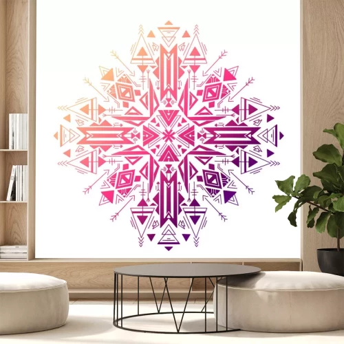 Sticker Gradient tribal geometric mandala. Color native ornament on a white background. Mystical pattern. Vector colorful folk pattern for cards, stickers, scrapbooking decoration and your creativity.