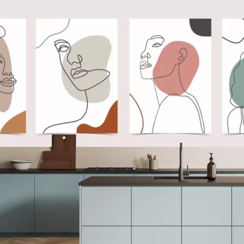 Sticker Vier abstracte minimalistische vrouwenportretten