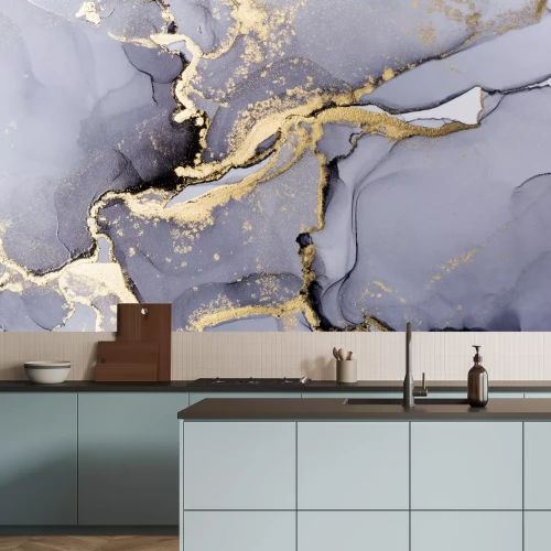 Fotobehang Grijs marmer met goud
