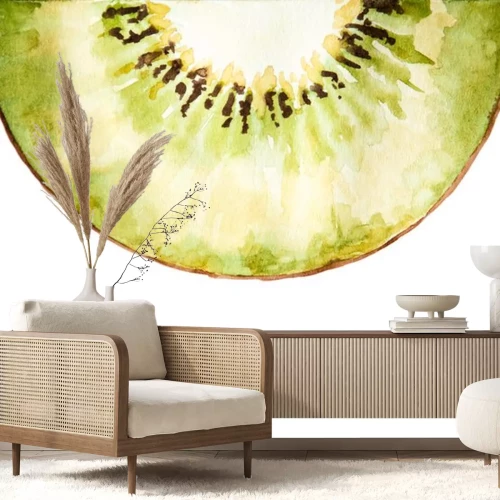 Sticker Watercolor drawing of half of kiwi isolated on the white background. Illustration of kiwi.