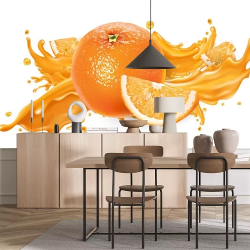 Sticker Splash of fruit juice and fresh orange.