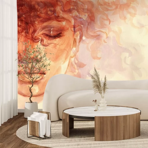 Fotobehang Portret van een vrouw in sepia aquarel