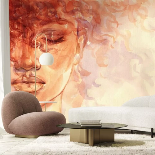 Sticker Portret van een vrouw in sepia aquarel