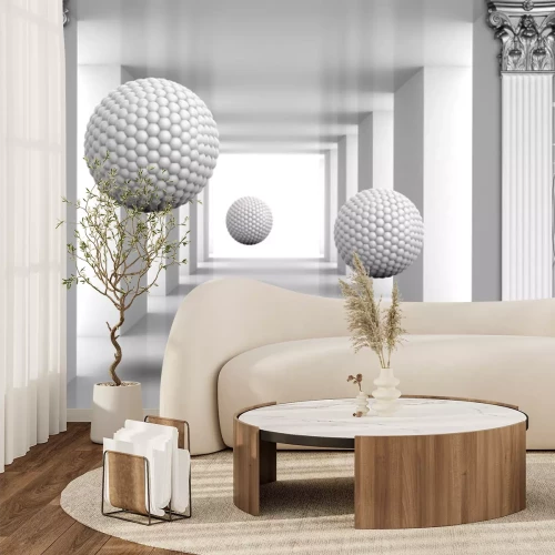 Sticker 3D-ballen in een decoratieve grijze gang