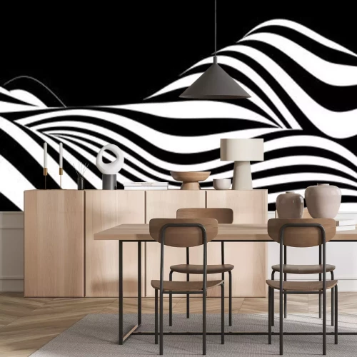 Sticker Golvend 3D-oppervlak met zwarte en witte strepen