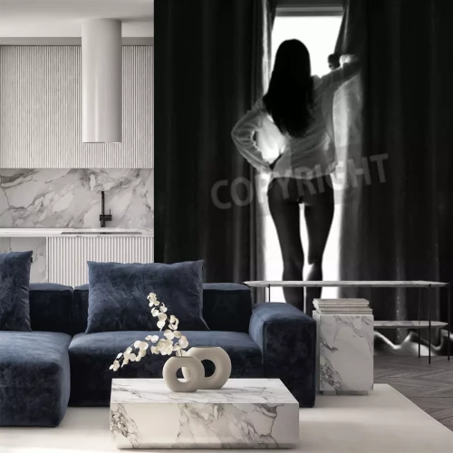 Fotobehang Naakte vrouw bij een raam