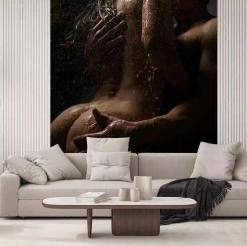 Fotobehang Naaktweergave van nat koppeltje