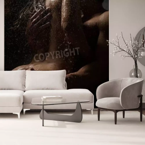 Fotobehang Naaktweergave van nat koppeltje