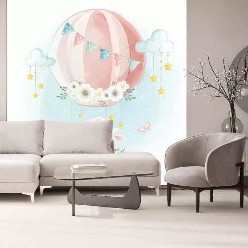 Sticker Kleine olifanten vliegen in een ballon