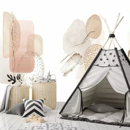 Sticker Arrangements. Blush, pink, ivory, beige watercolor Illustration and gold elements, on white background. Abstract modern print set. Logo. Wall art. Poster. Business card.