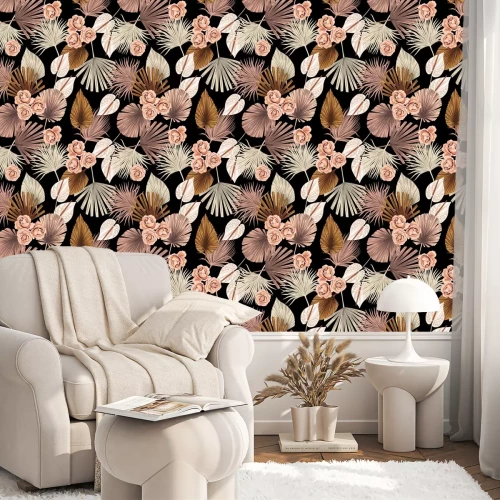 Behang Beige boho bloemenpatroon