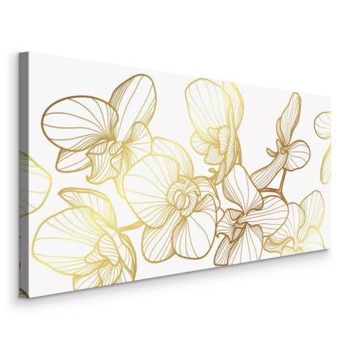 Canvas Gouden abstracte orchideeënbloemen op een witte achtergrond