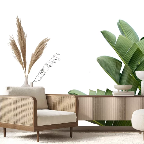 Sticker Grote groene tropische bladeren op een witte achtergrond