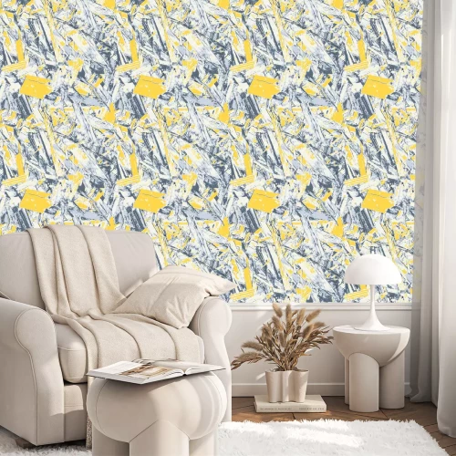 Behang Abstract grijs en geel motief in graffiti stijl