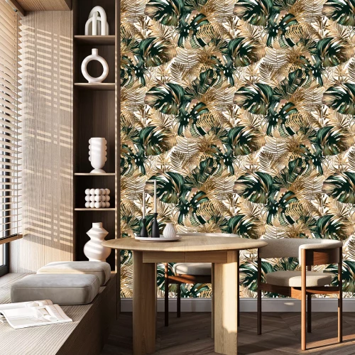 Behang Gouden thema met monstera