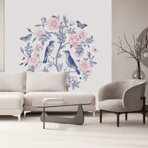 Sticker Twee vogels en een rozentak