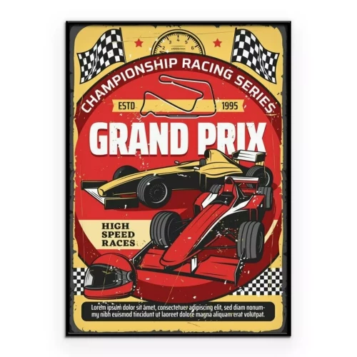 Poster Slotcar-races vastgelegd in retro-graphics.