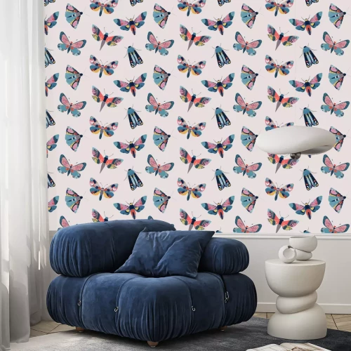 Behang Motten en vlinders boho