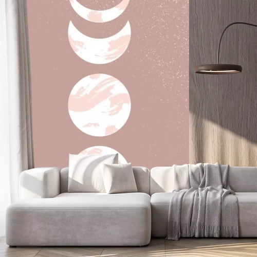 Sticker Abstract contemporary aesthetic background with Moon phases. Pastel beige colors. Boho neutral wall decor. Mid century modern minimalist art print. Organic natural shapes. Magic concept.