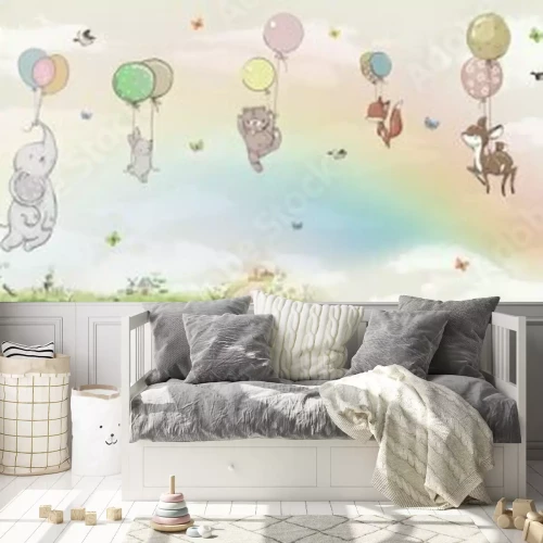 Fotobehang Dieren gedragen door kleurrijke ballonnen