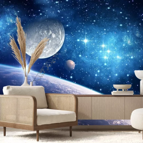 Fotobehang Aarde vanuit het heelal en de maan