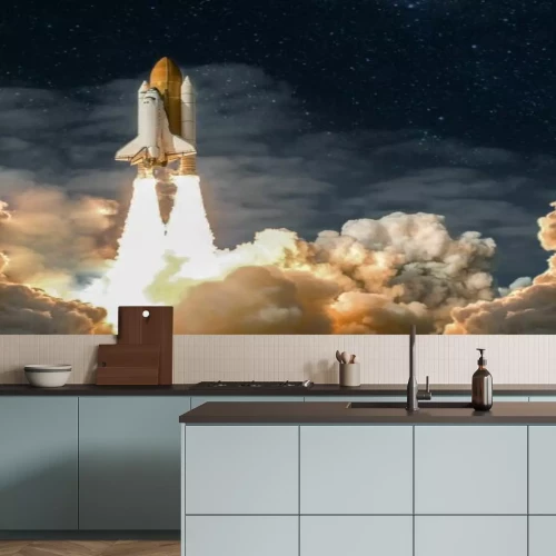 Fotobehang De lancering van een ruimteschip dat de ruimte in vliegt