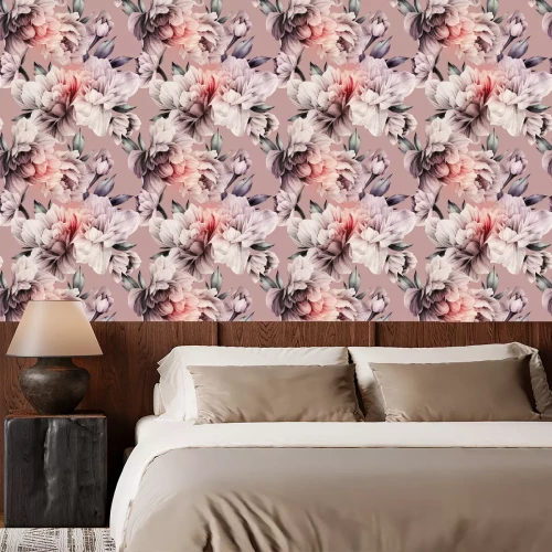 Behang Seamless floral pattern with peonies flowers on summer background, watercolor illustration. Template design for textiles, interior, clothes, wallpaper