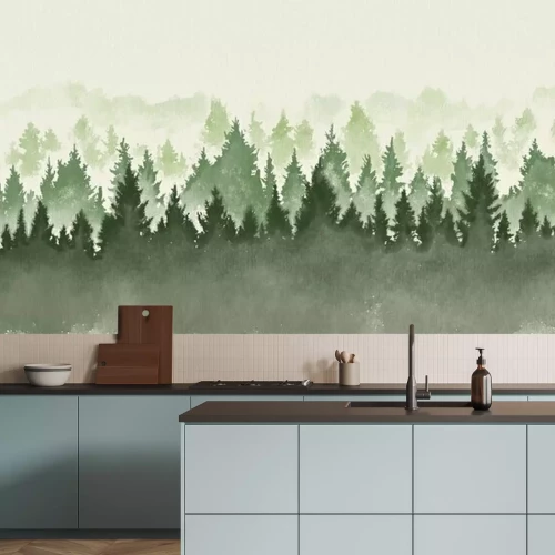 Sticker Aquarel bos in de mist