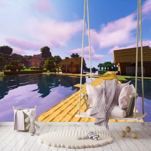 Fotobehang Dorp in Minecraft