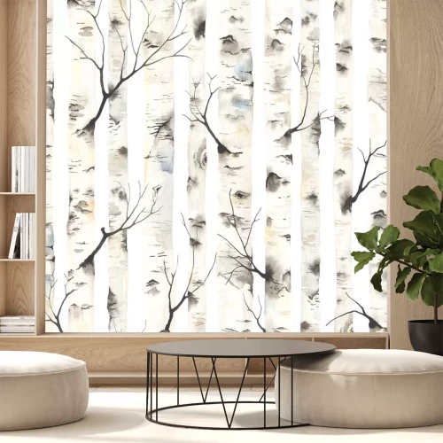 Sticker Berkenbos geschilderd met aquarelverf