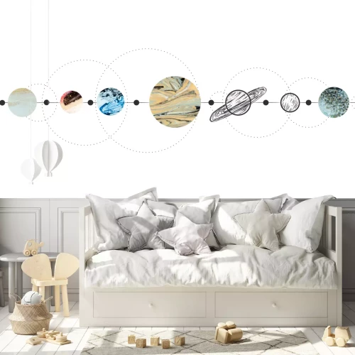 Fotobehang Vector illustration set of moon phases. Different stages of moonlight activity in vintage engraving style. Zodiac Signs