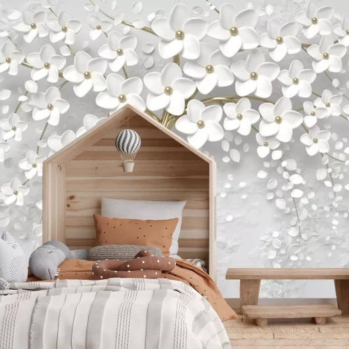 Fotobehang 3d wallpaper tree silver flower
